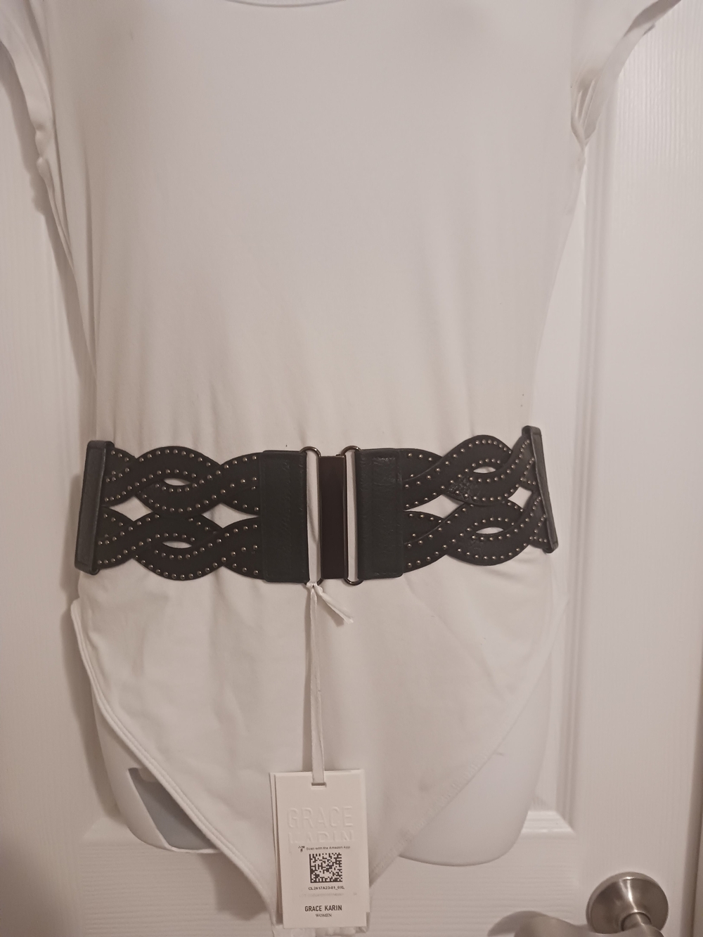 Grace Karin Black Decorative Wide Elastic Waist Belt